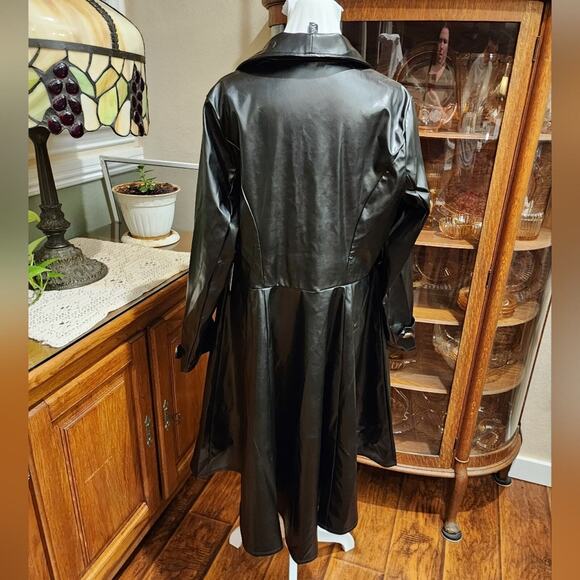 Goth military vegan leather gold detail French trench coat plus size 1X - Picture 2 of 9